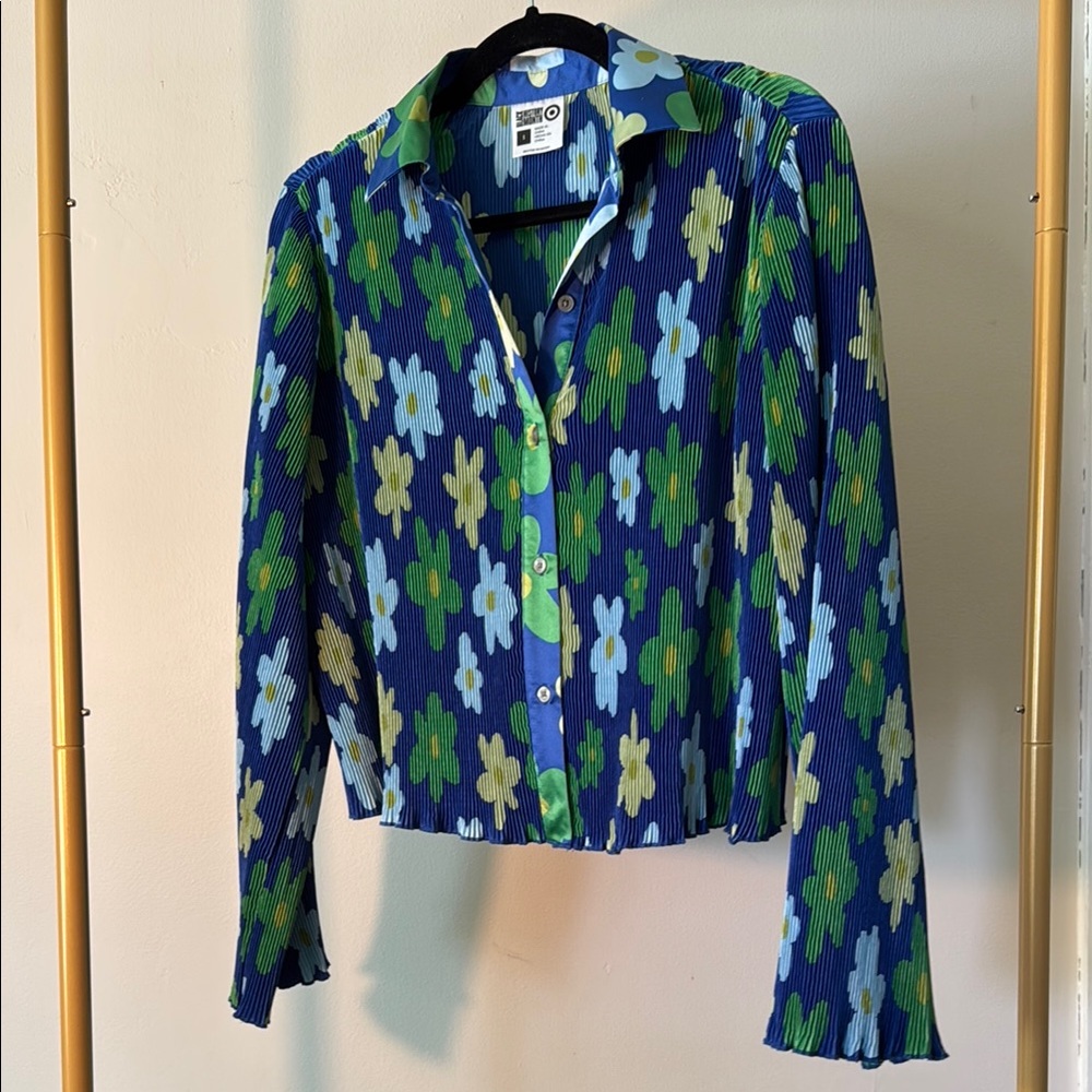 Retro Flower Blue and Green Top